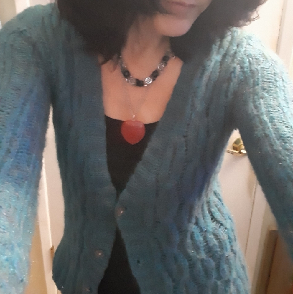 Button down, cable knit, Kimchi Blue cardigan